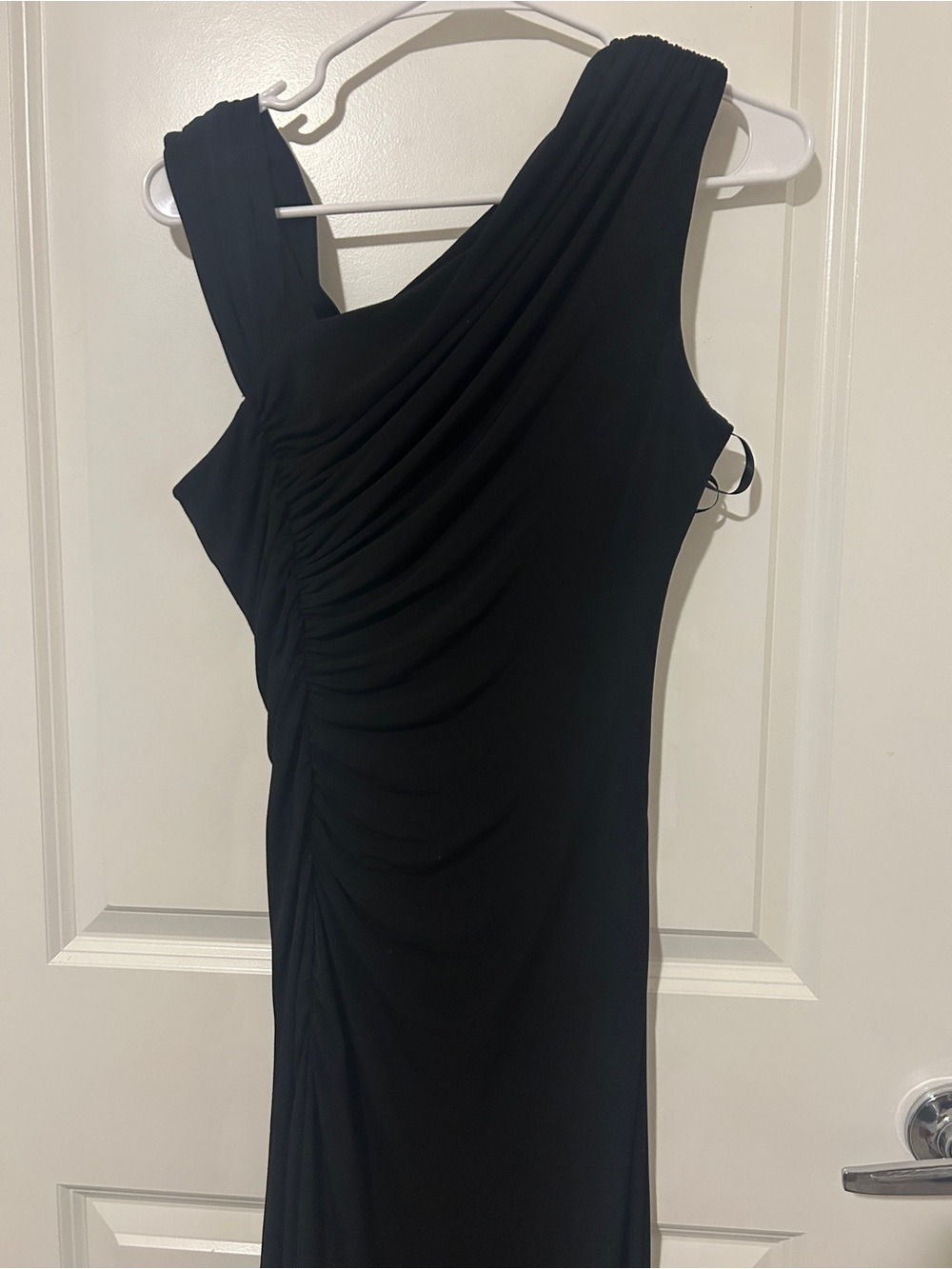 Calvin Klein Black One-Shoulder Ruched Cocktail Dress
